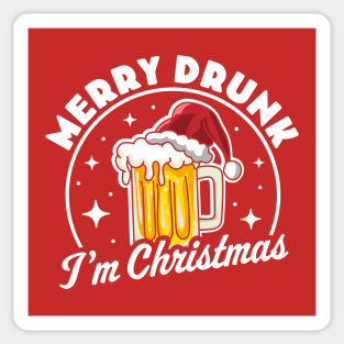 Merry Drunk I'm Christmas Funny Beer Drinker Santa Hat Sticker